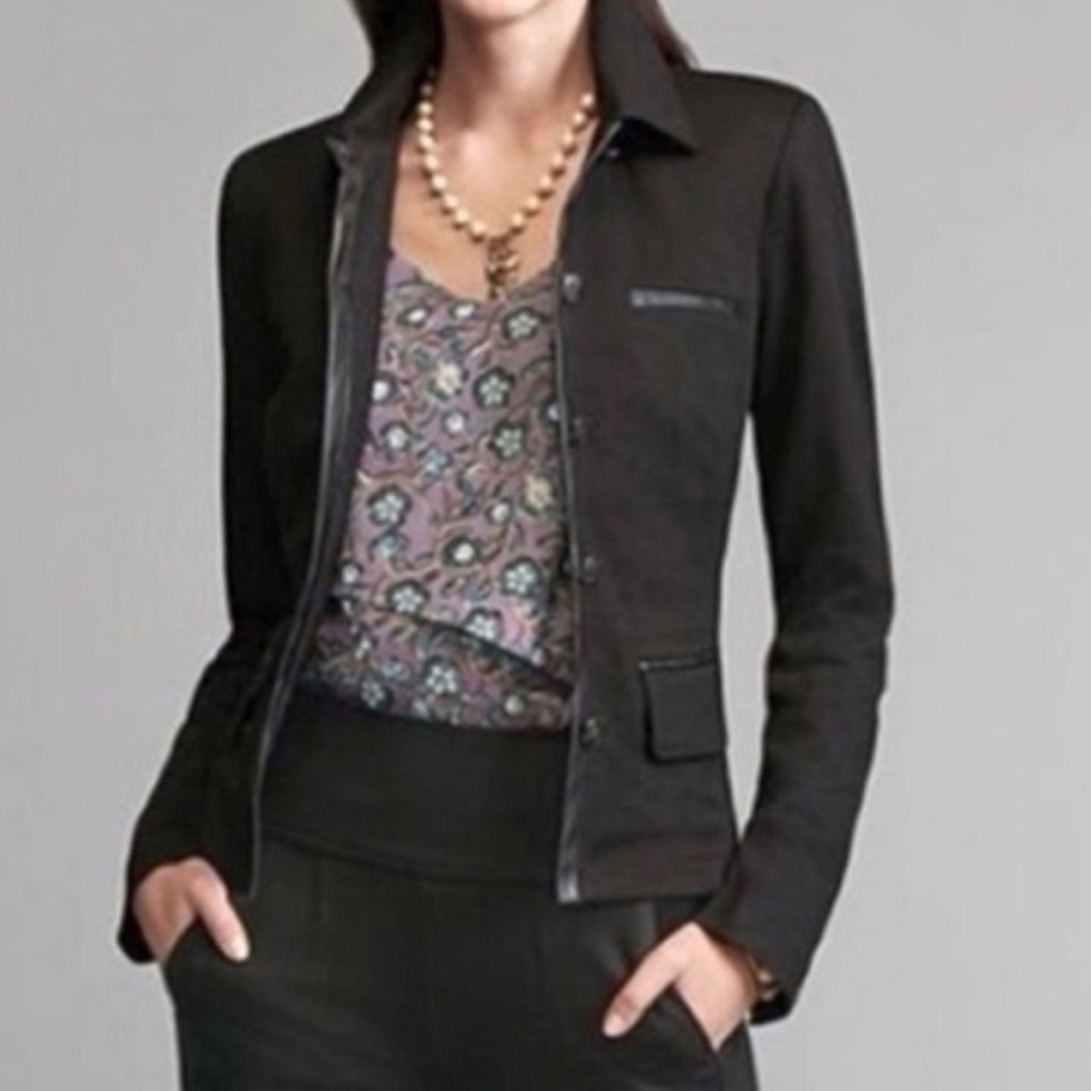 Cabi Black Tudor Faux Leather Trim Jacket Sz XS #X1